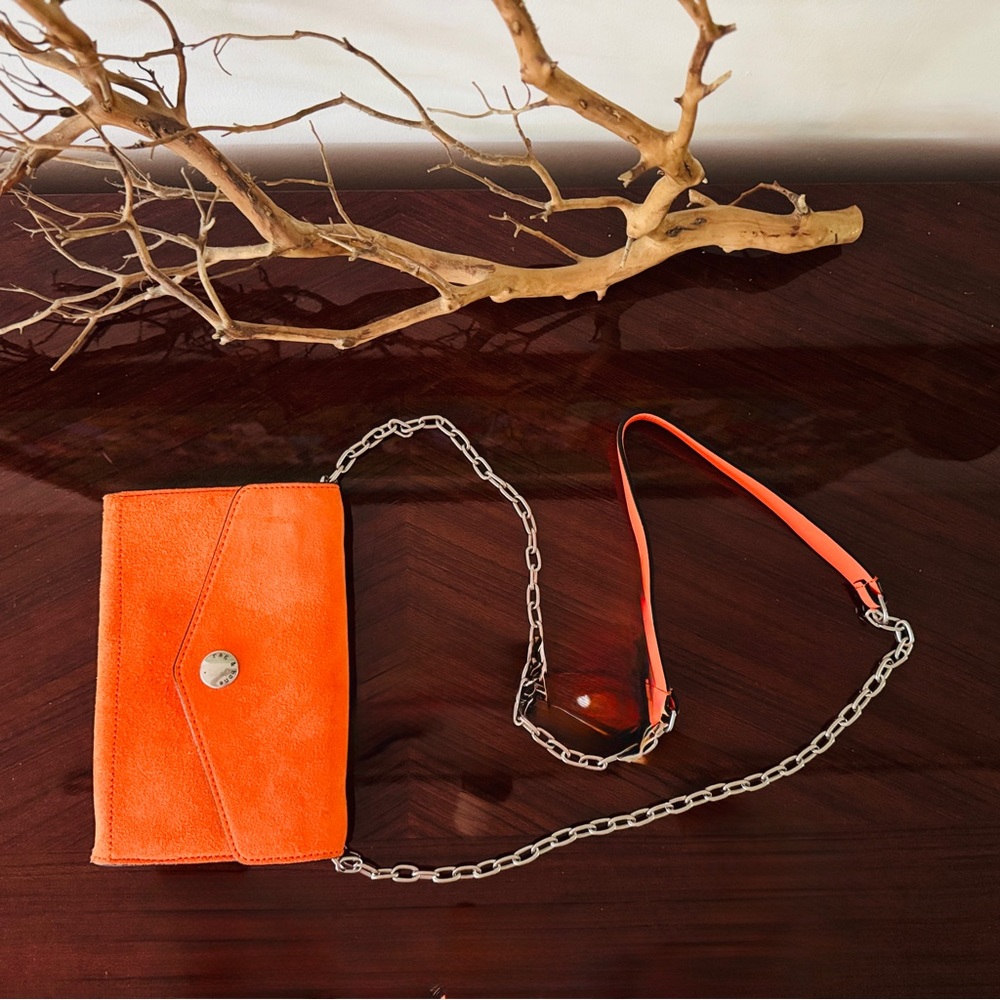 Rag & Bone Orange Silver Clutch with Chain Strap